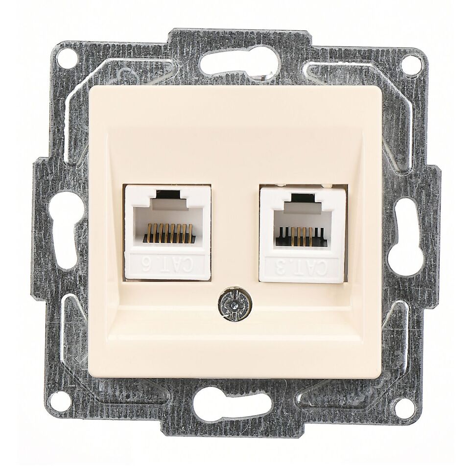 Günsan Eqona Krem Vidalı Data & Nümeris Telefon Prizi (RJ45 Cat6 + Cat3)