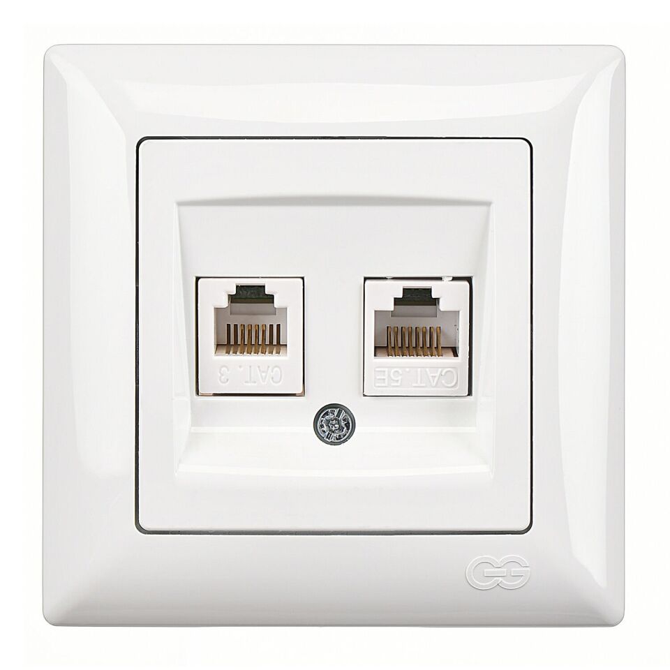 Günsan Visage Beyaz Data + Nümeris Telefon Prizi (RJ45 Cat5E + Cat3)