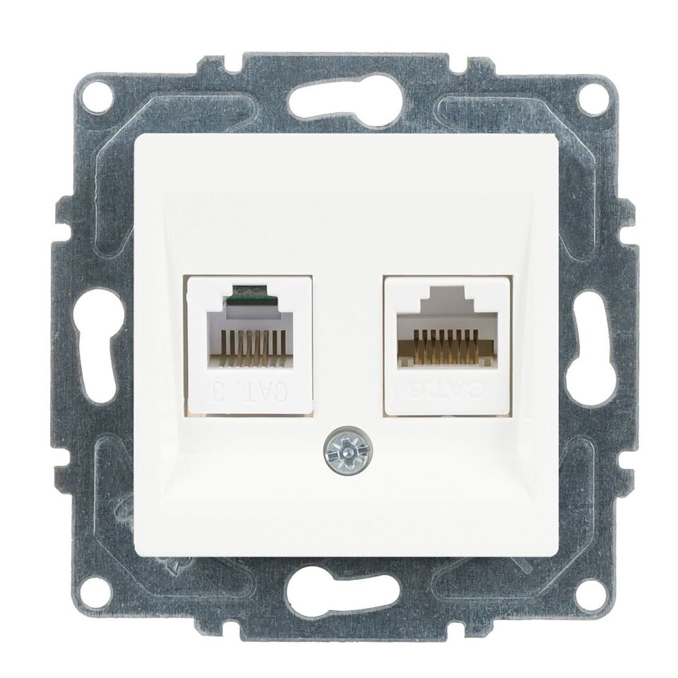 Günsan Eqona Beyaz Vidalı Data & Nümeris Telefon Prizi (RJ45 Cat6 + Cat3)